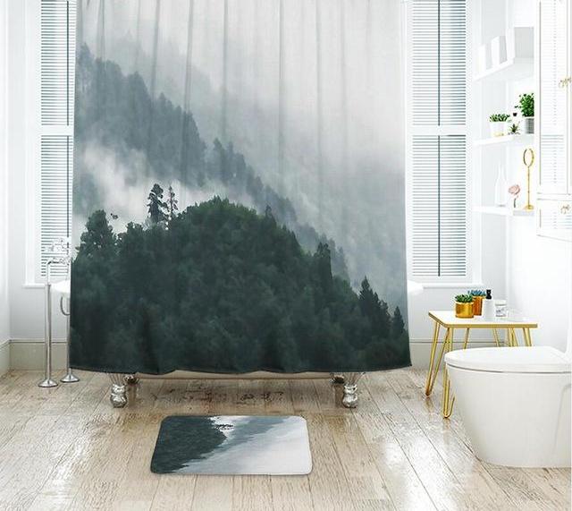 Landscape Painting Shower Curtain Waterproof Polyester Fabric