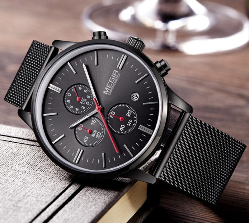Men's Analog Quartz Watch with Calendar Chronograph, Stainless Steel Band, 3ATM