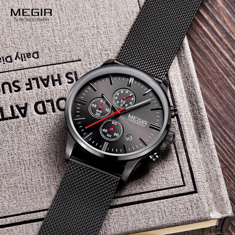Men's Analog Quartz Watch with Calendar Chronograph, Stainless Steel Band, 3ATM