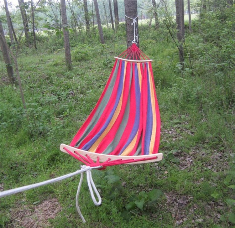 Two Person Canvas Hammock with Wooden Stabilizer