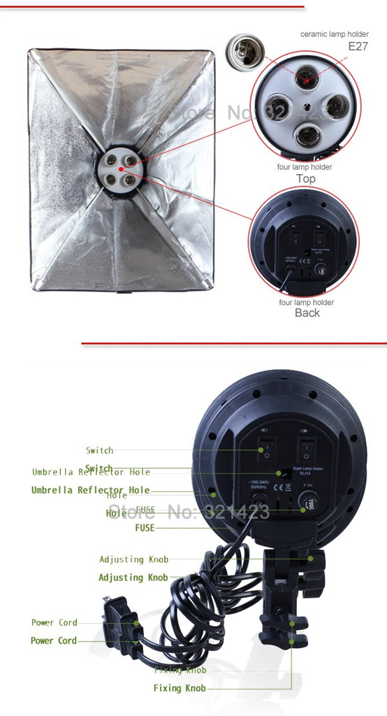 Photo Studio Softbox (2- 50cm x 70cm) Lighting Kit for Video, Product, Portrait, Home Ambiance