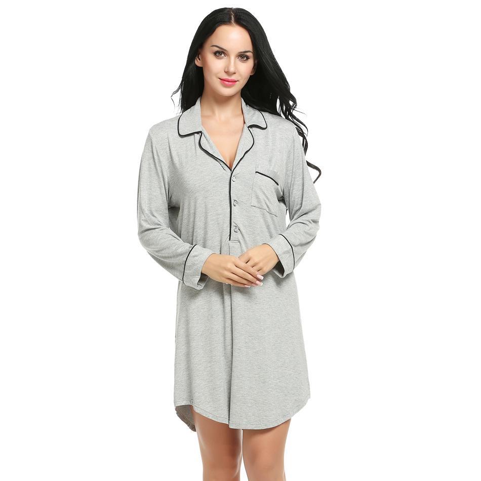 Women's V-Neck Button Sleep Shirt