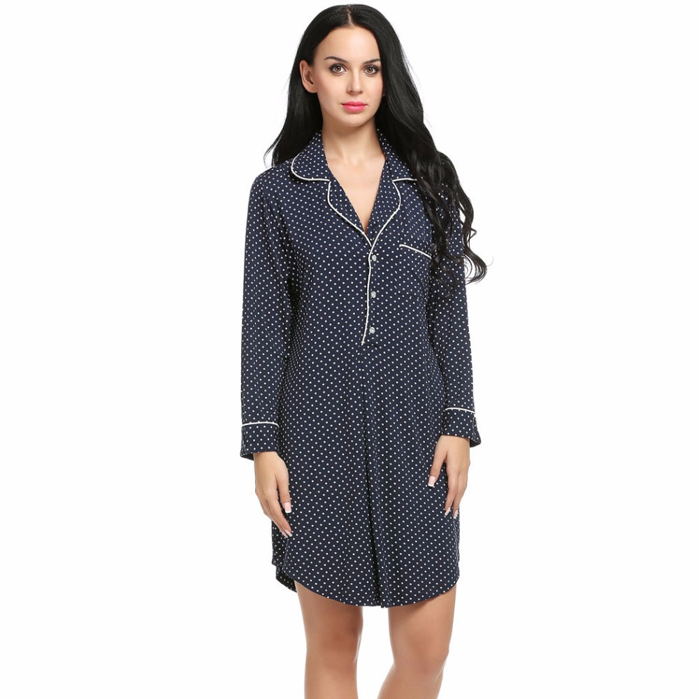 Women's V-Neck Button Sleep Shirt