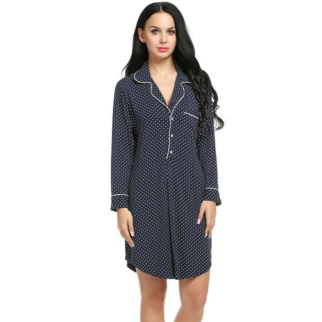 Women's V-Neck Button Sleep Shirt