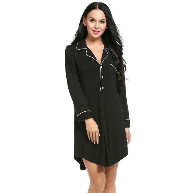 Women's V-Neck Button Sleep Shirt