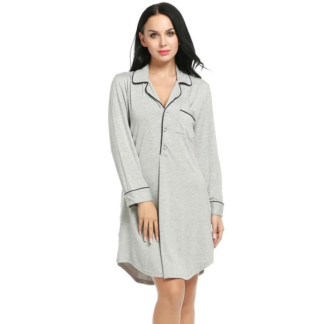 Women's V-Neck Button Sleep Shirt
