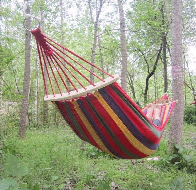 Two Person Canvas Hammock with Wooden Stabilizer