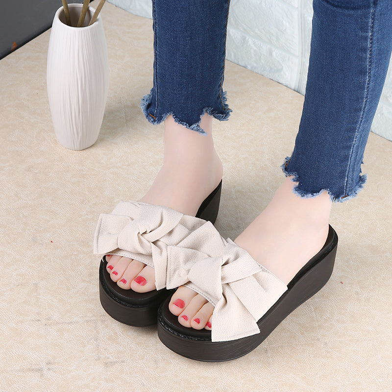 Women's Big Bowtie Platform Beach Sandals