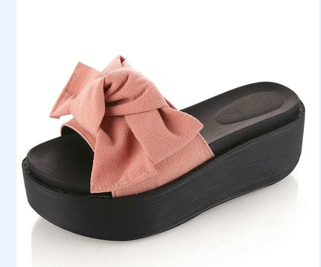 Women's Big Bowtie Platform Beach Sandals