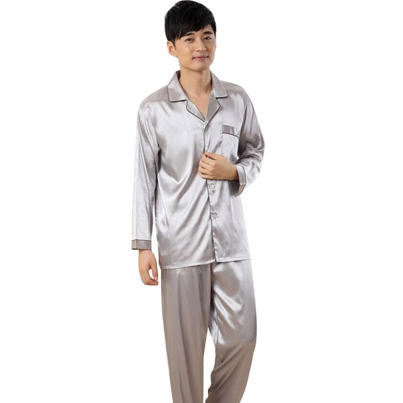 Men Sleepwears Faux Silk Pajamas