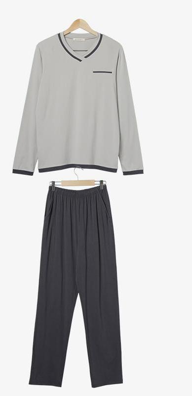 Men's Spring Autumn Long-Sleeve O-Neck Lounge Pajamas