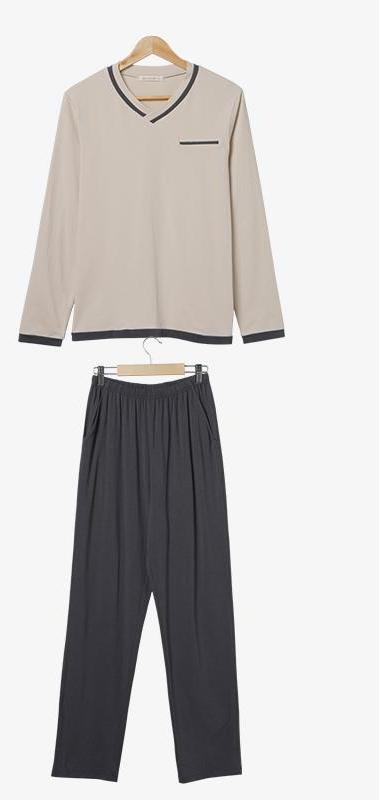 Men's Spring Autumn Long-Sleeve O-Neck Lounge Pajamas