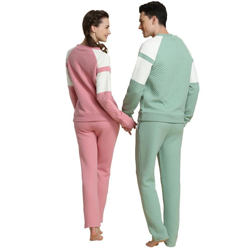Round Neck Thick Couple Home Sleepwear Soild Pajamas