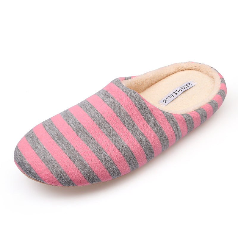 Short Plush Striped Cotton Soft Bottom Slippers