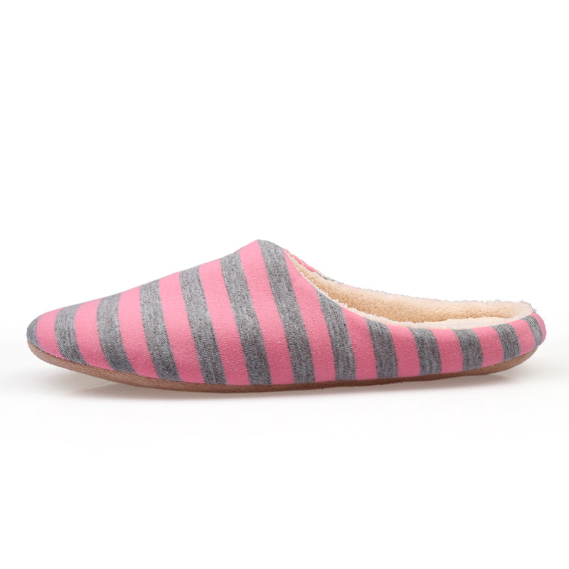 Short Plush Striped Cotton Soft Bottom Slippers