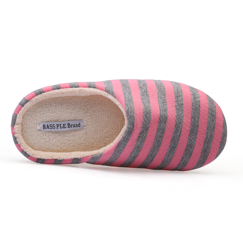 Short Plush Striped Cotton Soft Bottom Slippers