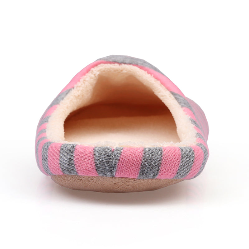 Short Plush Striped Cotton Soft Bottom Slippers