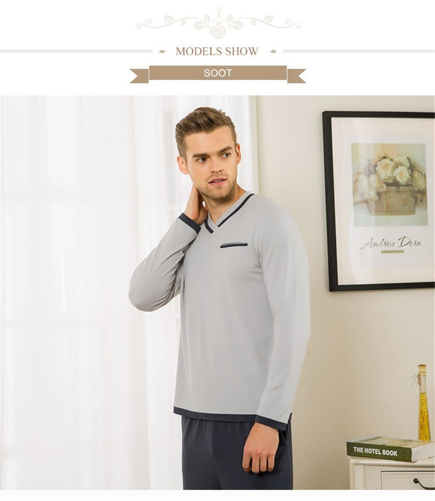 High-end brand Men's Pajamas Spring Long Sleeve v-neck Pyjamas