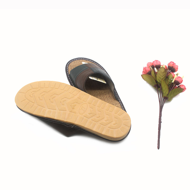 Hemp Sole Sheepskin Leather Men's Slippers