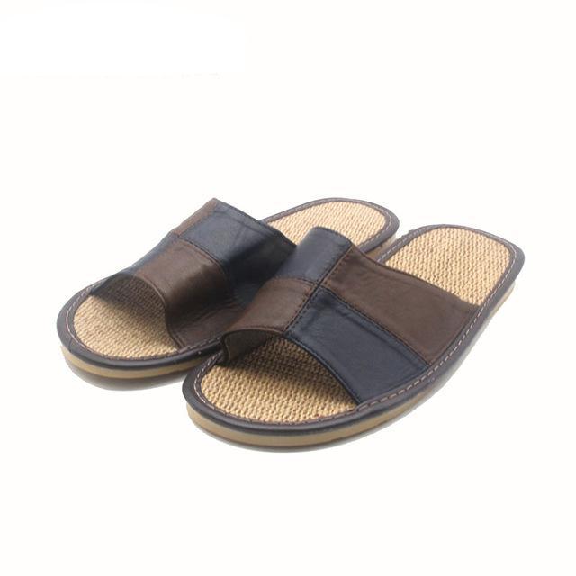 Hemp Sole Sheepskin Leather Men's Slippers