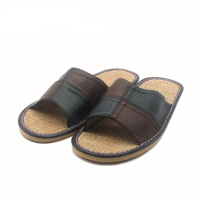 Hemp Sole Sheepskin Leather Men's Slippers