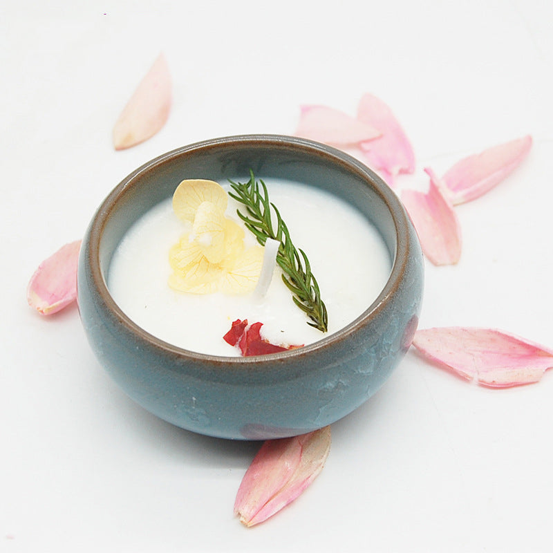 Ceramic Bowl with Dried Flowers Essential Oil Candle