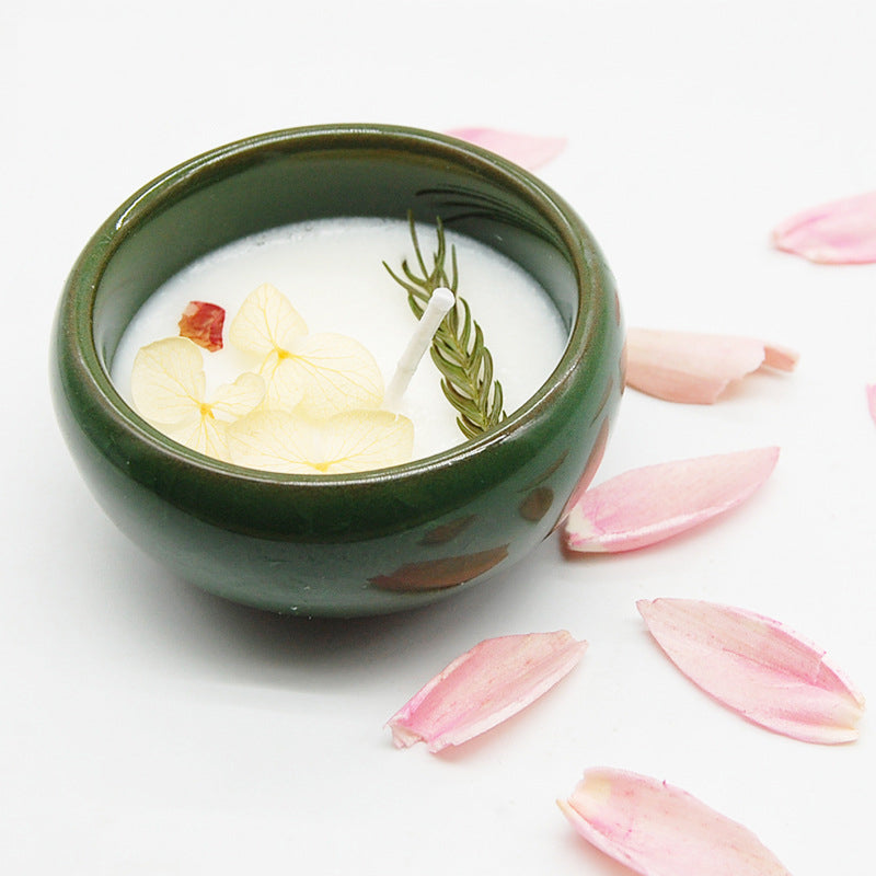 Ceramic Bowl with Dried Flowers Essential Oil Candle