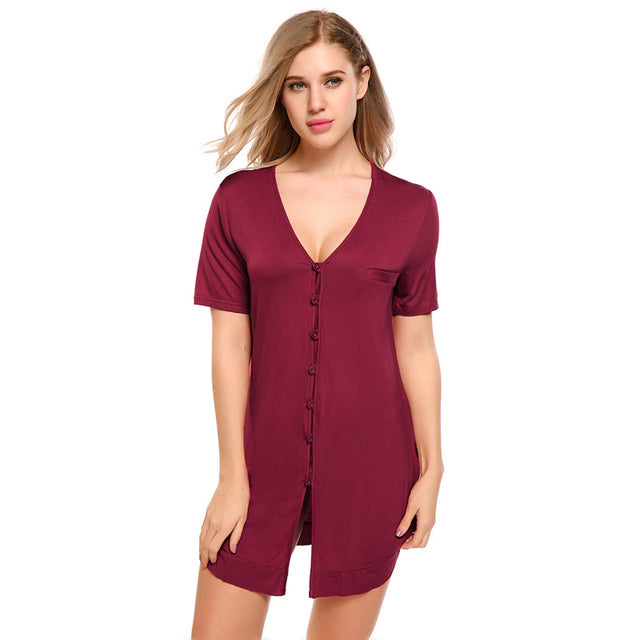 Mid-Calf Button Night Dress