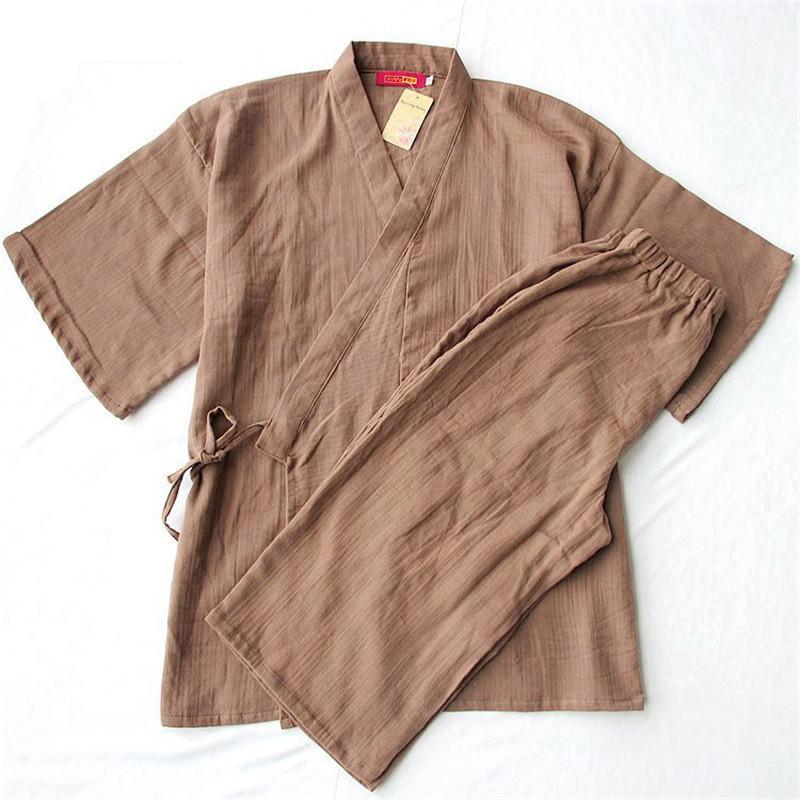 Men's Pajamas Kimono Summer Cotton Short sleeve Calf-Length Pants Pajamas