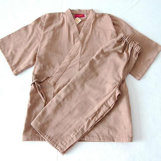 Men's Pajamas Kimono Summer Cotton Short sleeve Calf-Length Pants Pajamas