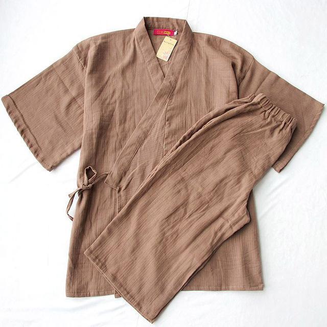 Men's Pajamas Kimono Summer Cotton Short sleeve Calf-Length Pants Pajamas