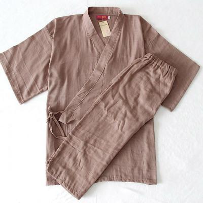 Men's Pajamas Kimono Summer Cotton Short sleeve Calf-Length Pants Pajamas