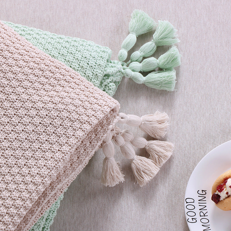 Knit Cotton Waffle Pattern Blanket and Sofa Throw, 130cm x 170cm
