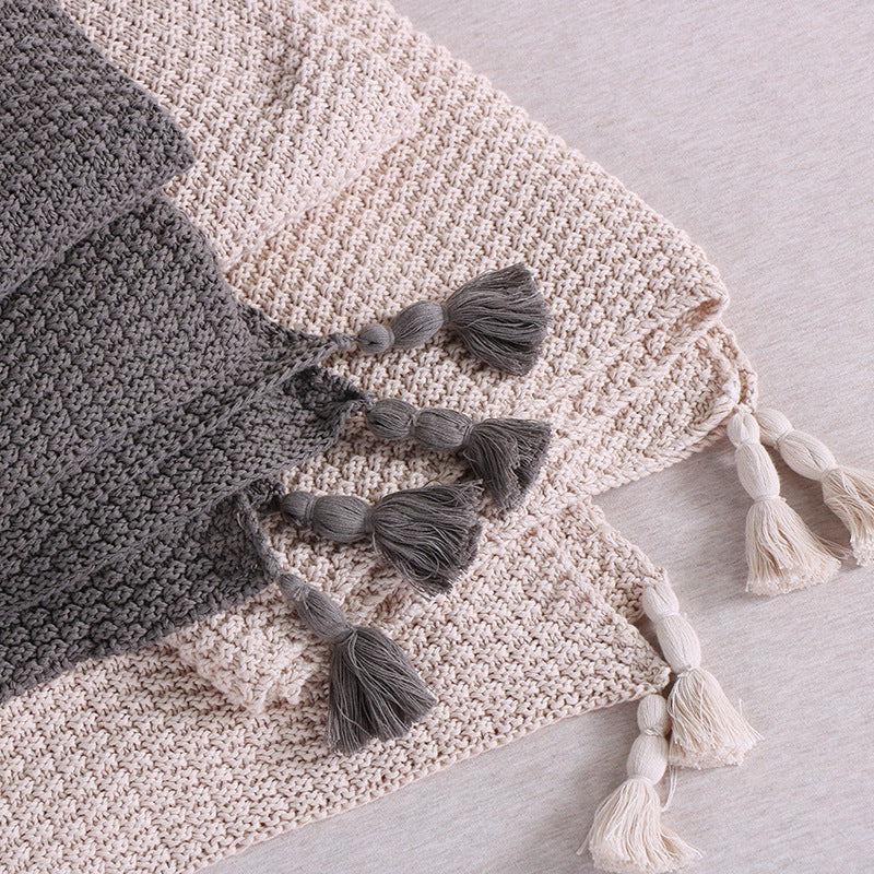 Knit Cotton Waffle Pattern Blanket and Sofa Throw, 130cm x 170cm