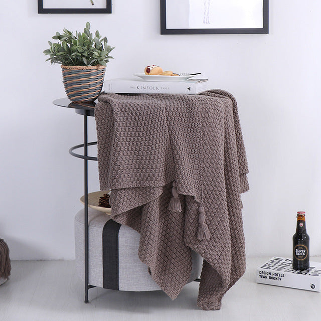 Knit Cotton Waffle Pattern Blanket and Sofa Throw, 130cm x 170cm