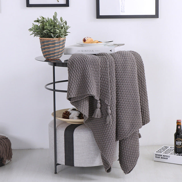 Knit Cotton Waffle Pattern Blanket and Sofa Throw, 130cm x 170cm