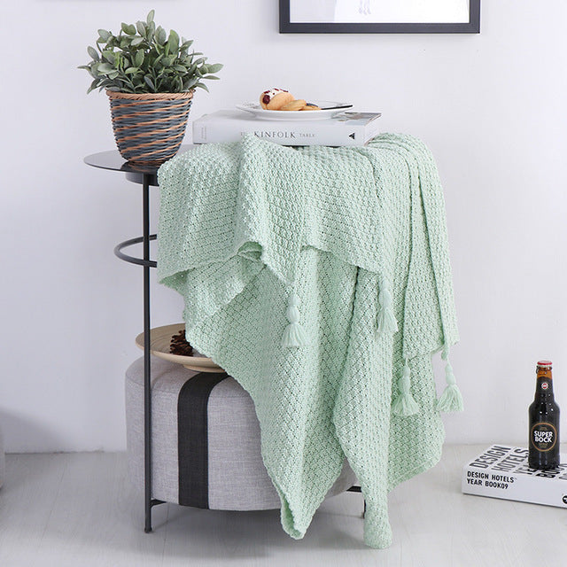 Knit Cotton Waffle Pattern Blanket and Sofa Throw, 130cm x 170cm