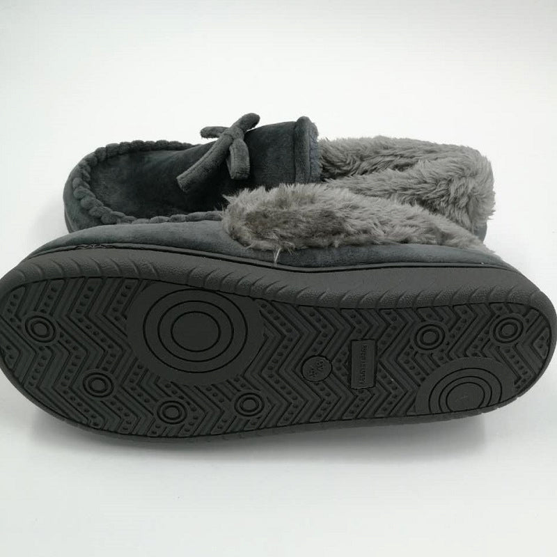Soft Keep Warm Solid Plush Home Grey Brown Indoor Shoes