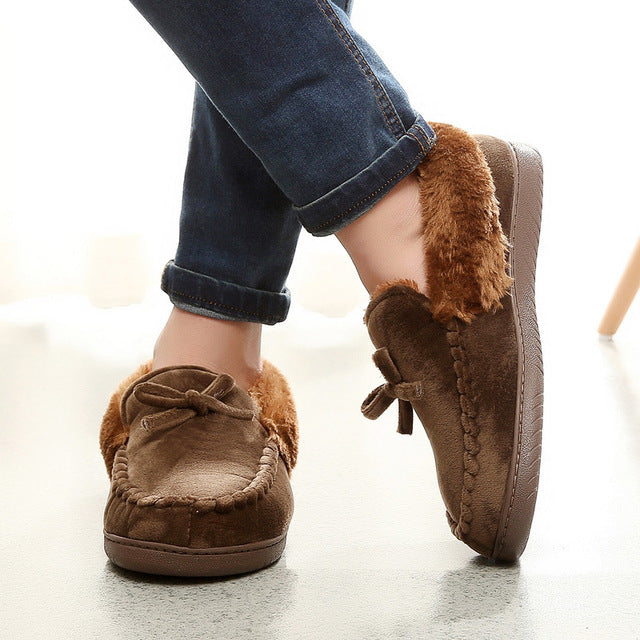 Soft Keep Warm Solid Plush Home Grey Brown Indoor Shoes