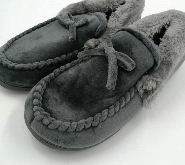 Soft Keep Warm Solid Plush Home Grey Brown Indoor Shoes