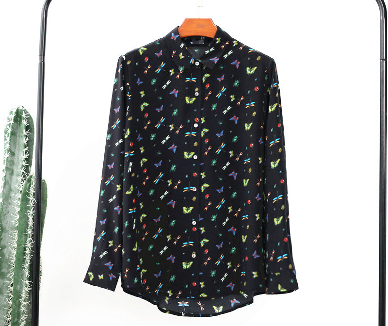 Women's Butterfly Long Sleeve Silk Shirt