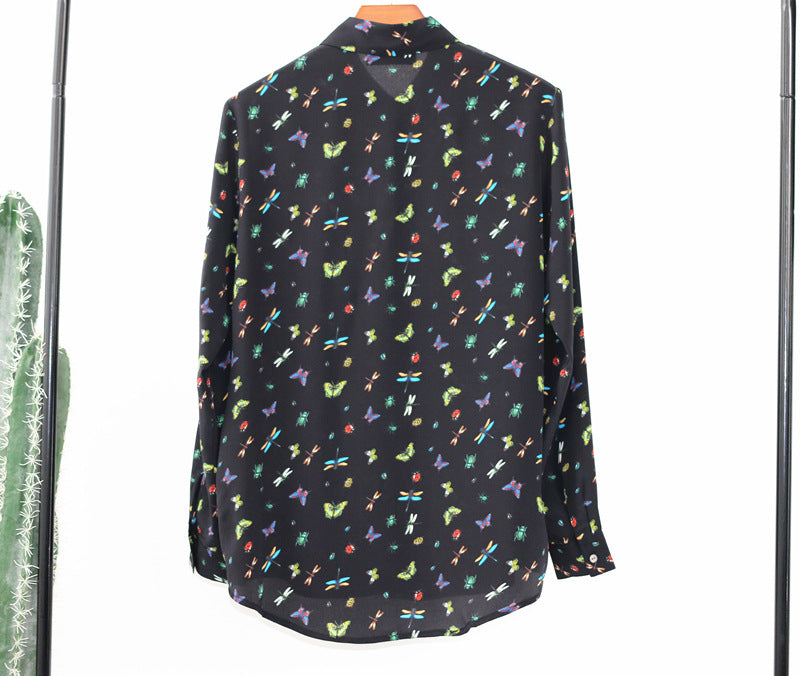 Women's Butterfly Long Sleeve Silk Shirt