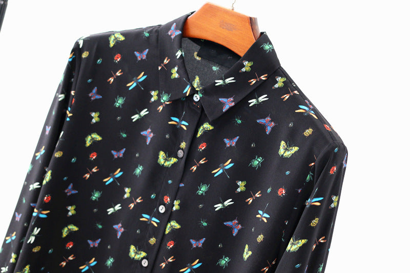 Women's Butterfly Long Sleeve Silk Shirt
