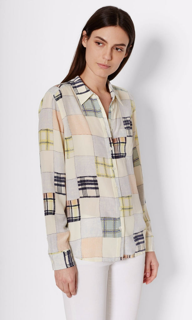 Silk Women Colorful Plaid Print Long Sleeve Shirt