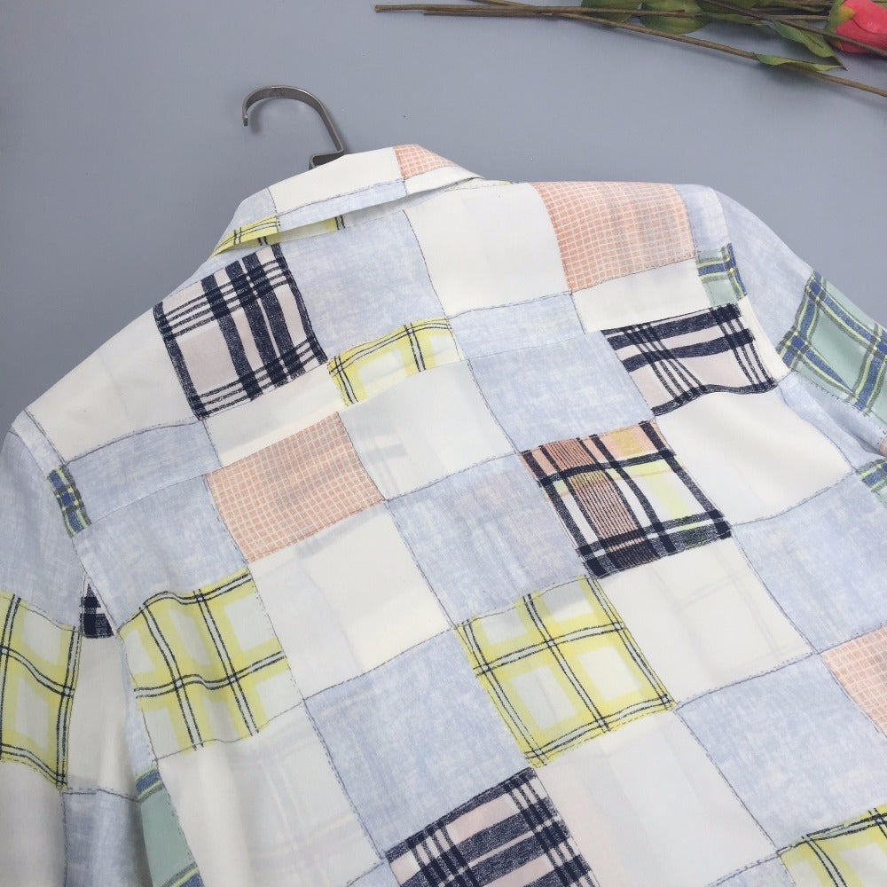 Silk Women Colorful Plaid Print Long Sleeve Shirt