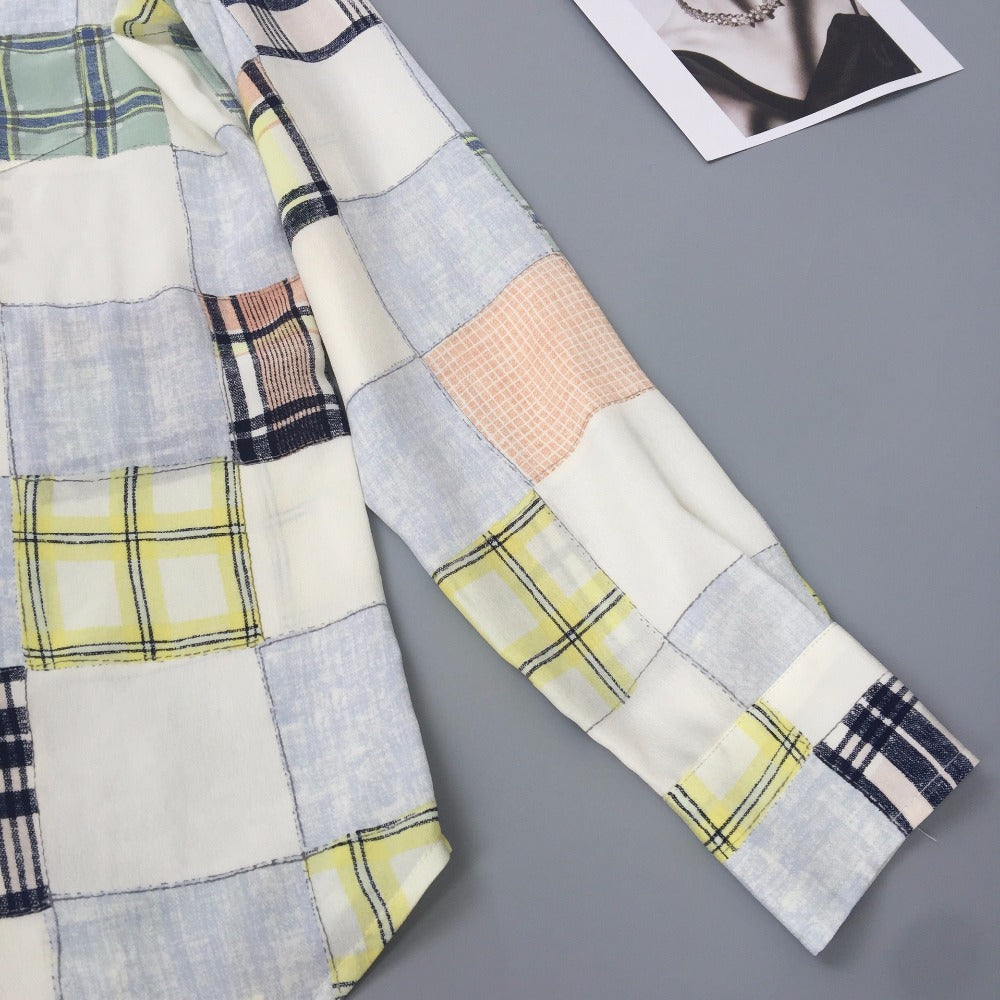 Silk Women Colorful Plaid Print Long Sleeve Shirt