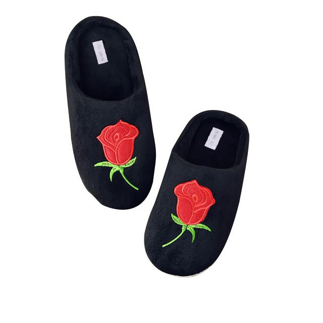 Soft Coral Velvet Embroidered Slippers