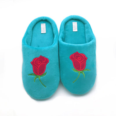 Soft Coral Velvet Embroidered Slippers