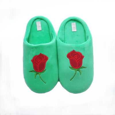 Soft Coral Velvet Embroidered Slippers
