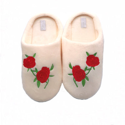 Soft Coral Velvet Embroidered Slippers